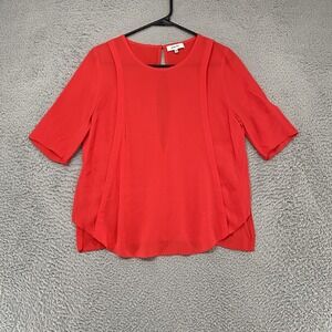 Babaton Blouse Womens Small Red Round Neck Short Sleeve Keyhole Back‎ Top Office